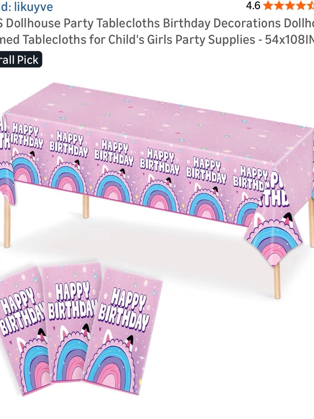 Happy Birthday Pink Rainbow Unicorn Tablecloth